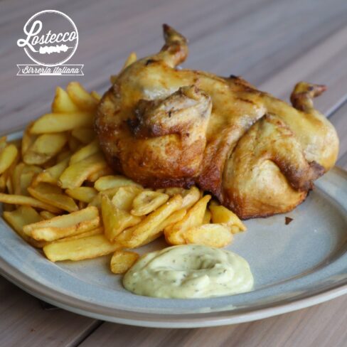 Galletto alla brace con patate